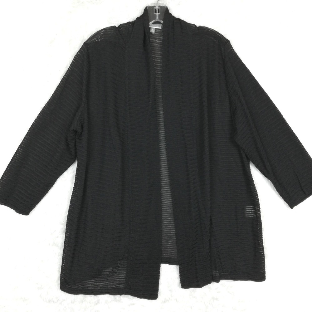 JM Collection Womens Cardigan Top Black Sheer Open Front Loose Half‎ Sleeve XL